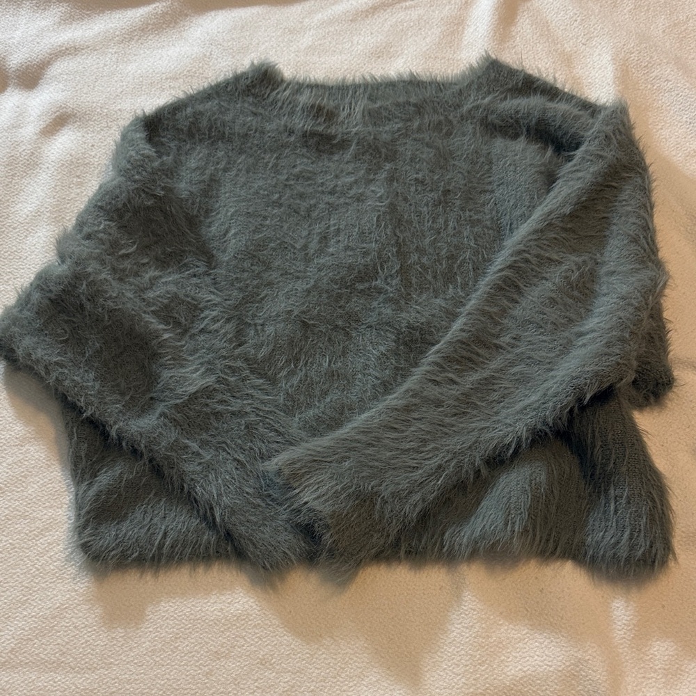 if it were me Fuzzy Green/Gray Sweater